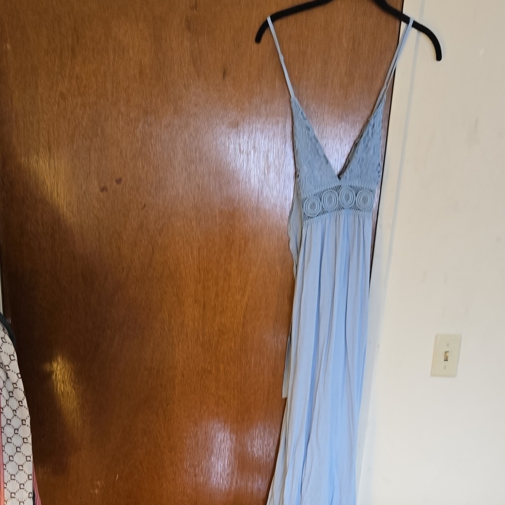 Light Blue Maxi Dress with Crochet Bodice